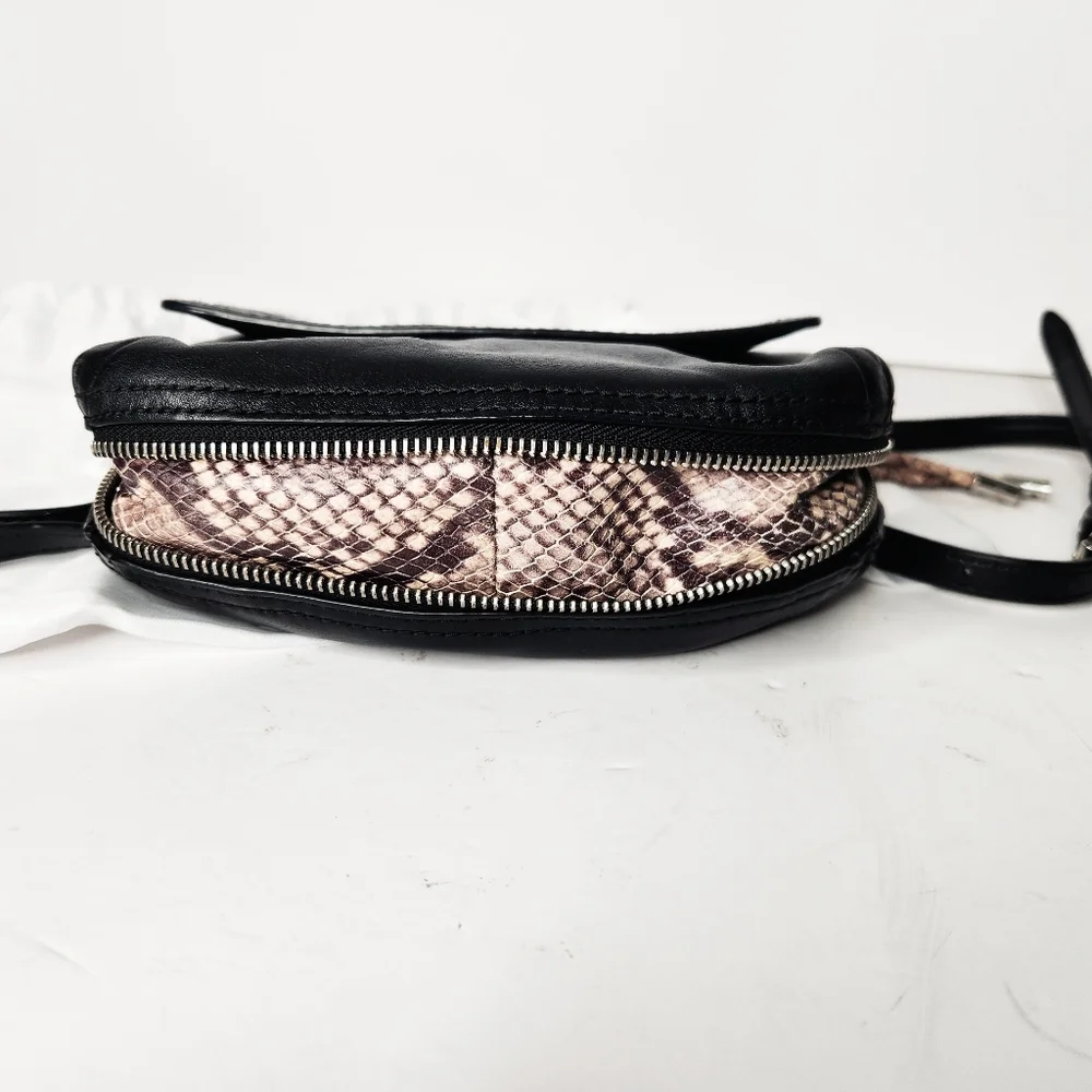 Michael Kors Black Leather Expandable Crossbody Bag Purse Snake Accent Dustbag